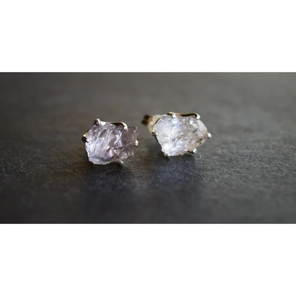 Lake County diamond earrings, 925 sterling silver, raw gemstones